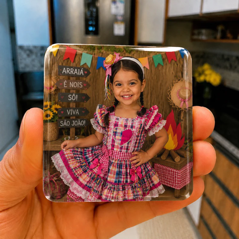 Instamini personalizada com foto de uma criança em festa junina